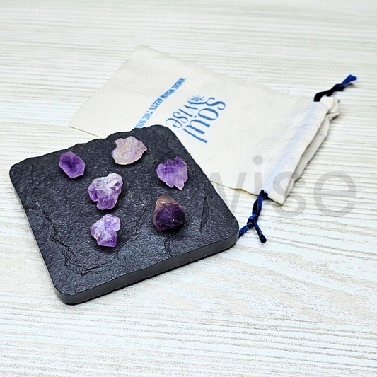 Amethyst Crystal Set of 6 – Includes Rough Points, Clusters & Natural Tumbled Stones