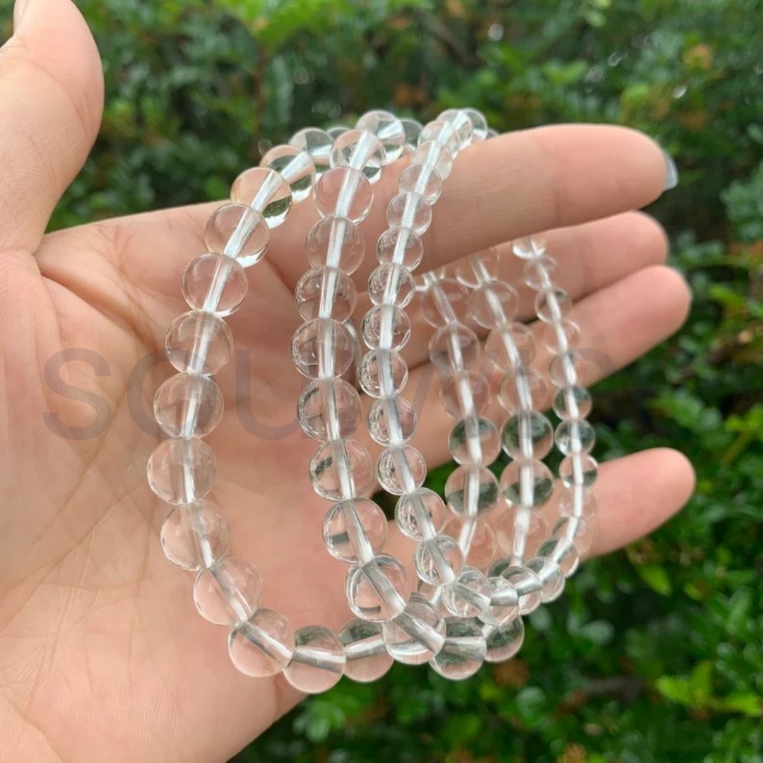 Clear Quartz (Sphatik) Bracelet 8mm – Natural Healing Crystal Beads for Clarity, Focus & Manifestation | Unisex Energy Stone
