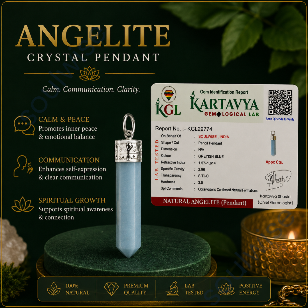 Angelite Pencil Pendant – Natural Healing Crystal Necklace for Peace, Spiritual Awareness & Divine Connection