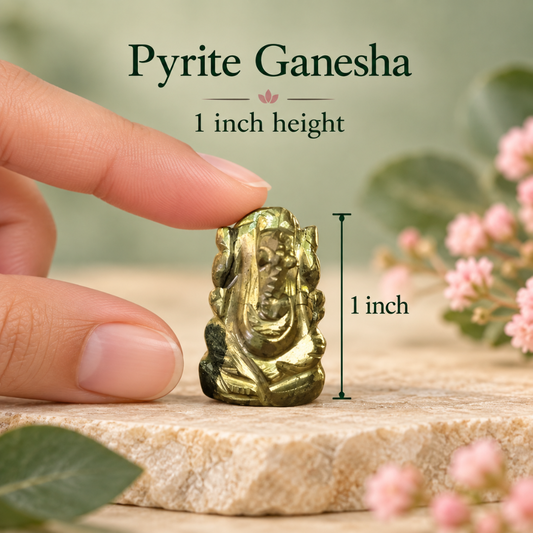 Pyrite Ganesha Idol 1 Inch – Miniature Ganesh Figurine for Home Mandir, Office Desk & Gifting