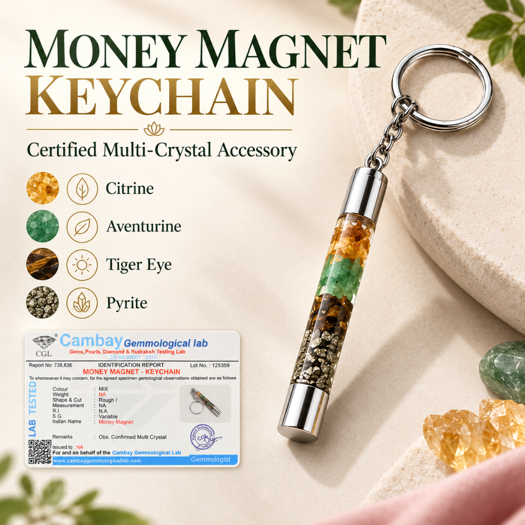 Money Magnet Natural Crystal Chips Keychain – Prosperity-Themed Gemstone Keyring for Keys, Bags & Spiritual Gifting