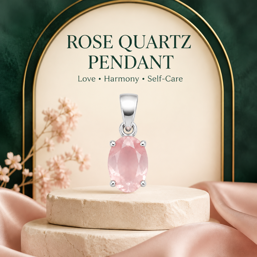 Natural Rose Quartz Gemstone Pendant – Oval-Cut Pink Crystal Jewellery