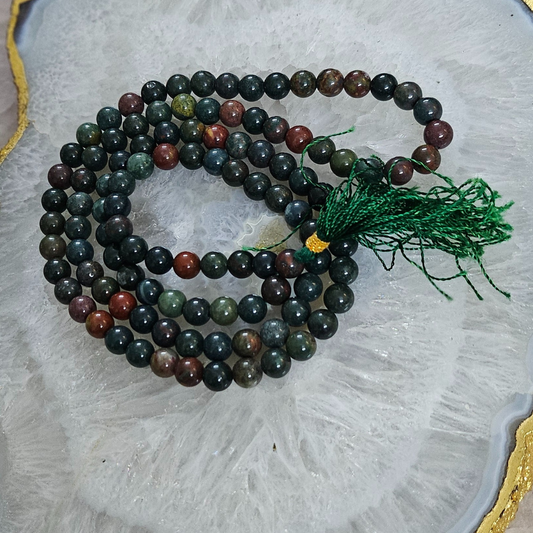 Soulwise Natural Bloodstone 108 Beads Jaap Mala- Handmade Gemstone Beads for Men & Women, Spiritual Gift & Mindfulness Accessory