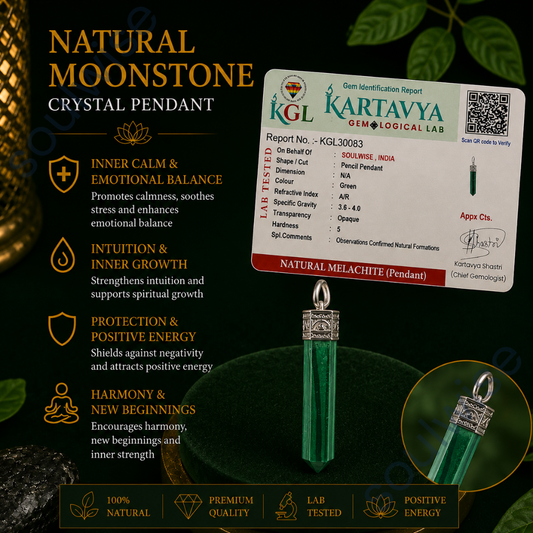 Natural Malachite Pencil Pendant – Healing Crystal Necklace for Transformation, Protection, Emotional Balance & Positive Energy