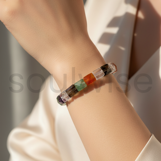 Seven ChakraMini Pyramid Bracelet – Natural Healing Crystal Beads for Energy Balance, Meditation, Reiki, and Spiritual Wellness