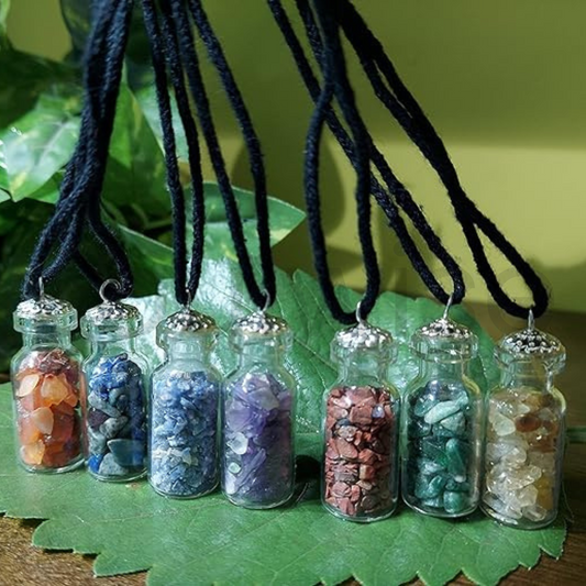 Natural Amethyst Mini Jar Necklace – Glass Wishing Bottle Pendant with Healing Crystal Chips | Reiki Energized for Peace, Intuition & Spiritual Protection