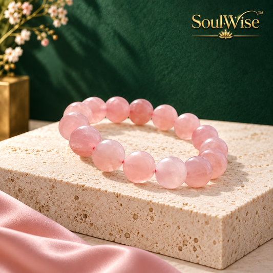Rose Quartz Stone Bracelet 10mm – Natural Healing Crystal Bracelet for Love, Self-Love, Relationship Harmony, Emotional Balance & Positive Energy