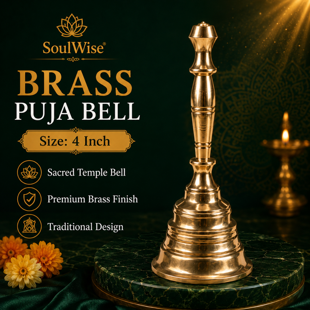 Brass Hand Bell (Ghanti) for Puja & Aarti | Traditional Temple Bell for Home Mandir, Meditation & Spiritual Rituals