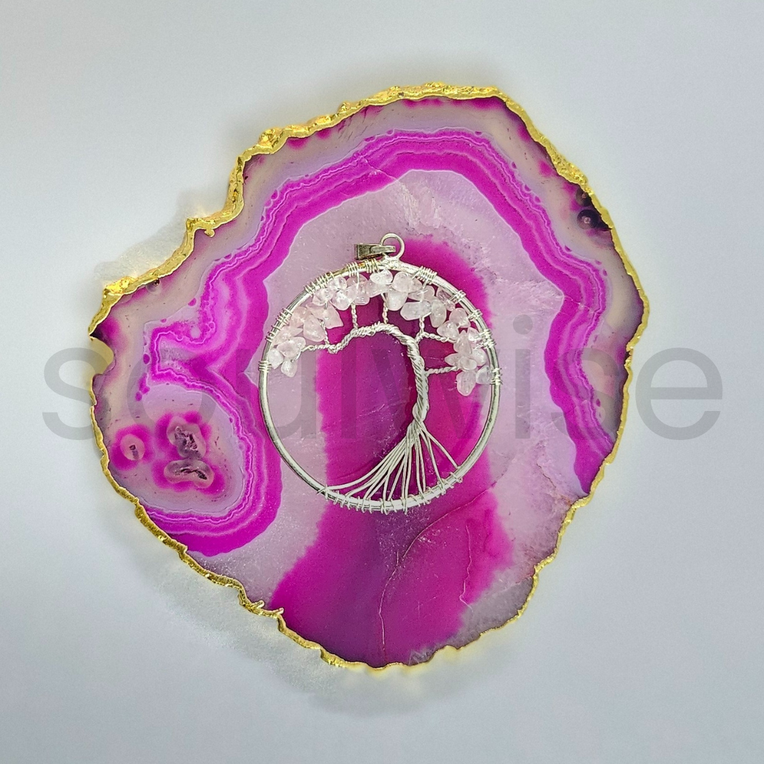 Soulwise Rose Quartz Tree of Life Pendant – Natural Pink Crystal Necklace for Healing, Love, and Spiritual Growth – Handcrafted Tree of Life Design