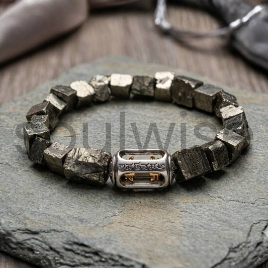 Raw Pyrite Crystal Bracelet with Vajra Charm – Natural Protection Stone Jewelry