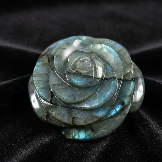 Labradorite Rose Flower – Natural Healing Crystal, Hand-Carved Gemstone for Spiritual Energy & Home Decor ( 50-100g)