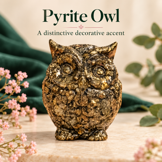 Natural Pyrite Owl – Crystal Owl for Wisdom, Wealth, Protection & Positive Energy