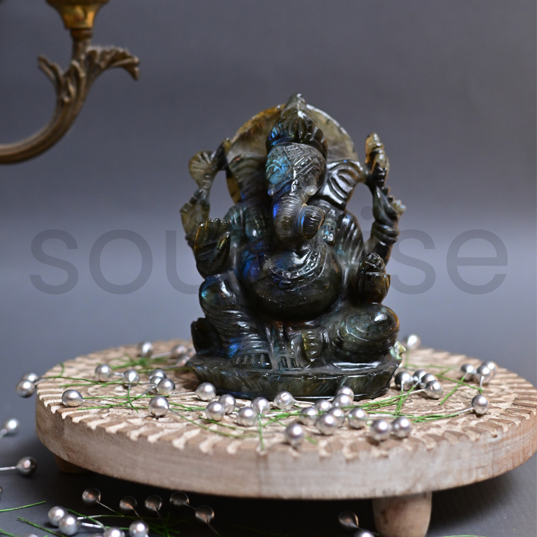 Soulwise Labradorite Ganesha 13cm Tall Idol, Healing Crystal for Protection, Guidance, Success, Growth, Abundance and Positivity, Housewarming Gift Decor