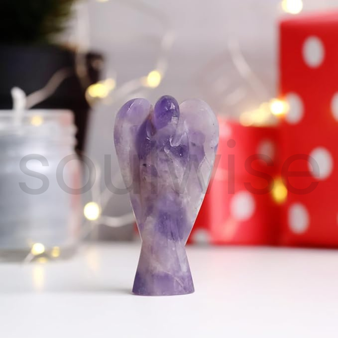 Soulwise Amethyst Angel 3", Healing Crystal for Peace, Harmony in Relation, Focus, Protection from negetive Energy, Table Decor, Christmas Gift.