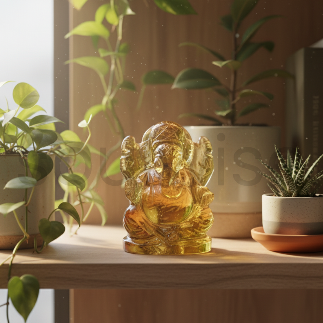 1-Inch Citrine Ganesha Statue – Handcrafted Healing Crystal Figurine