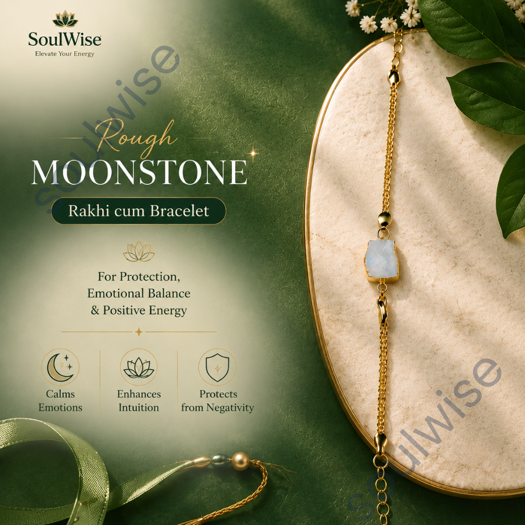 Rough Moonstone Rakhi Cum Bracelet – Natural Crystal Rakhi Bracelet for Intuition, Emotional Balance & Positive Energy