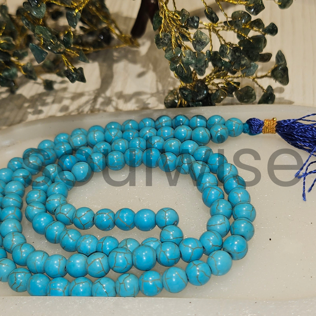 Soulwise Natural Turquoise Jaap Mala with 108+1 Beads (8mm) | Healing Prayer Beads for Meditation, Mantra Chanting, Spiritual Protection & Chakra Balance
