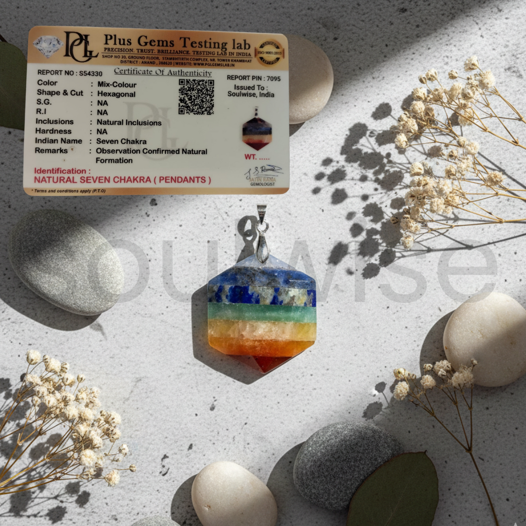 Seven Chakra Hexagon Pendant – Natural Healing Crystal Necklace for Energy Balance, Protection & Spiritual Alignment (Unisex)