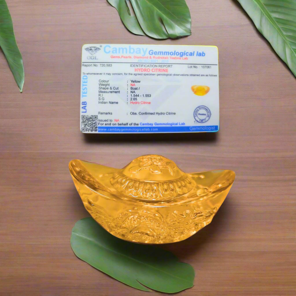 Golden Citrine Glass Ingot for Wealth & Business Success | Feng Shui & Vastu Remedy