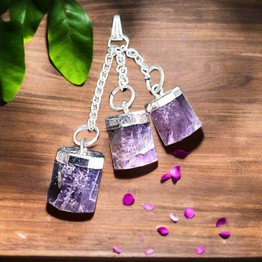 Amethyst Three-Bottle Wish Pendant Necklace – Natural Crystal Chips in Mini Glass Bottles for Healing, Manifestation & Gift -Without Chain