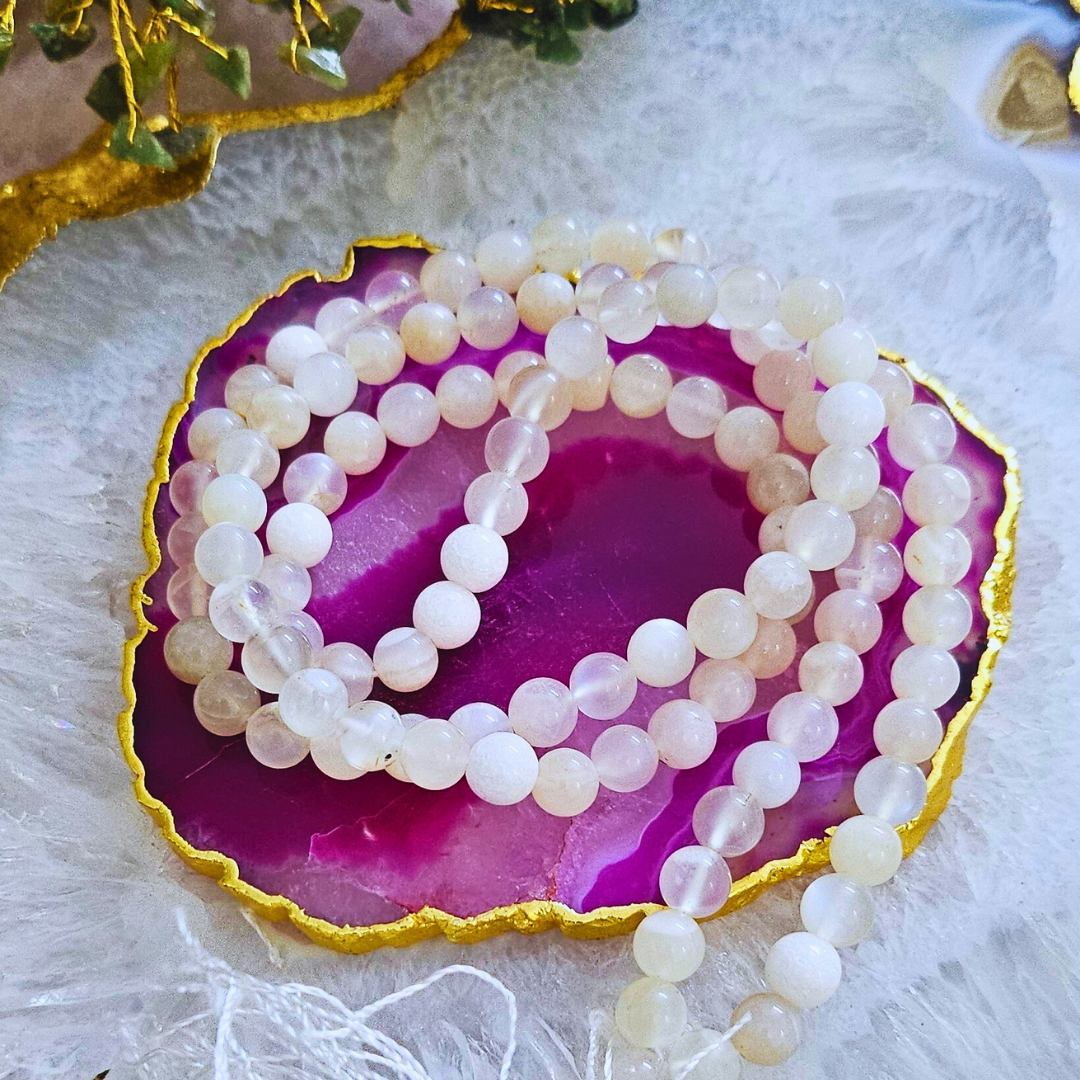 Soulwise Moonstone 108 Beads Jaap Mala – Natural Crystal Necklace for Intuition, Emotional Balance, Meditation, Chakra Healing & Spiritual Growth