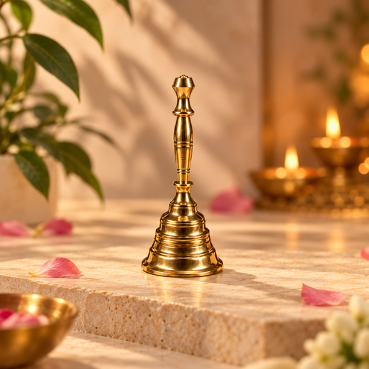 Brass Hand Bell (Ghanti) for Puja & Aarti | Traditional Temple Bell for Home Mandir, Meditation & Spiritual Rituals