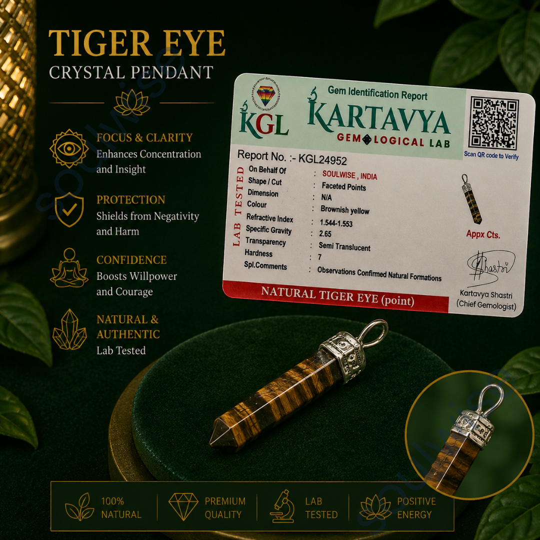 Tiger Eye Pencil Pendant – Natural Healing Crystal Necklace for Courage, Confidence, Focus & Positive Energy