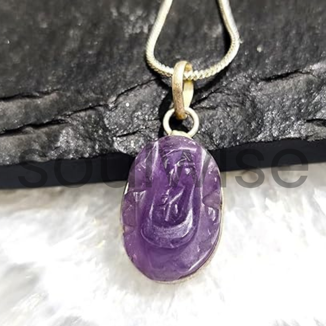 Amethyst Ganesha Pendant – Hand-Carved Natural Crystal Necklace for Protection, Prosperity & Spiritual Healing – Hindu God Pendant with Adjustable Cord