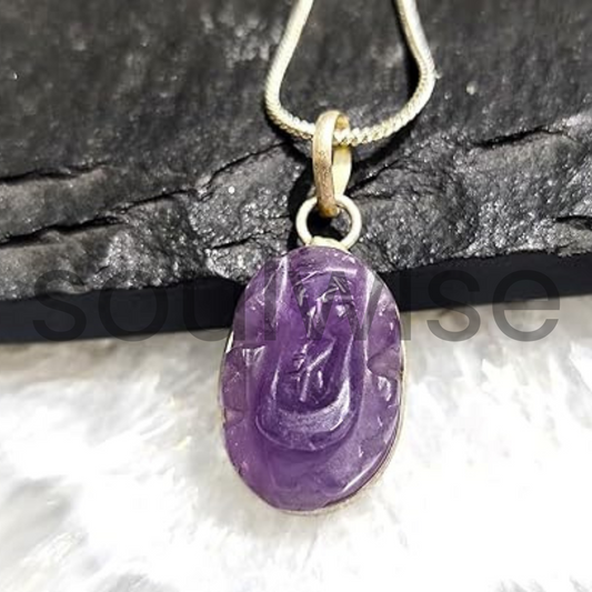 Amethyst Ganesha Pendant – Hand-Carved Natural Crystal Necklace for Protection, Prosperity & Spiritual Healing – Hindu God Pendant with Adjustable Cord