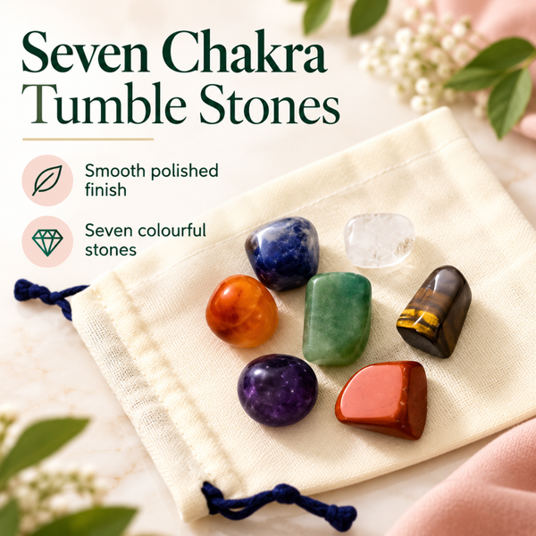 Seven Chakra Tumble Stones Crystal Set – Tumbled Gemstone Kit for Meditation, Intention Setting & Gifting
