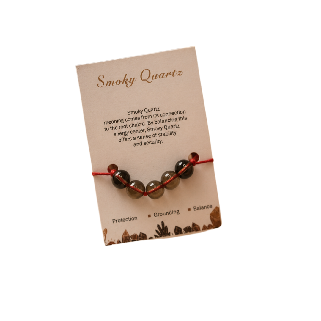 Smoky Quartz 5 Beads Rakhi – Natural Crystal Rakhi for Grounding, Protection, Emotional Balance & Positive Energy