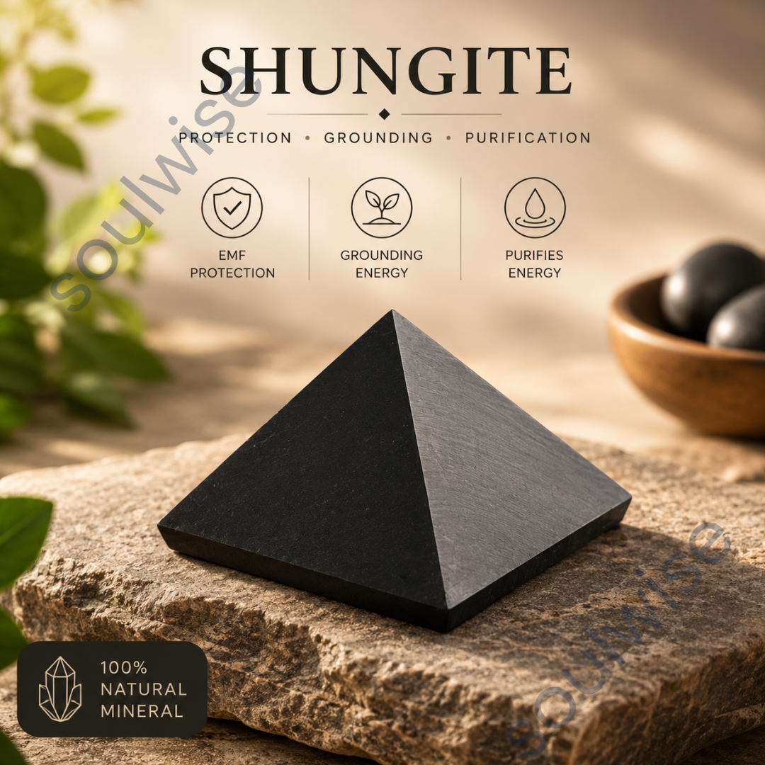 Natural Shungite Crystal Pyramid – Gemstone Energy Pyramid for Grounding, Protection & Spiritual Décor