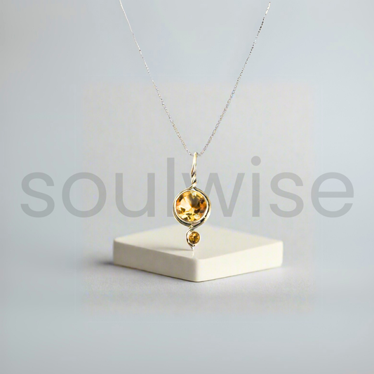925 Silver Round Citrine Pendant – Certified Natural Gemstone Necklace for Wealth, Success & Positive Energy