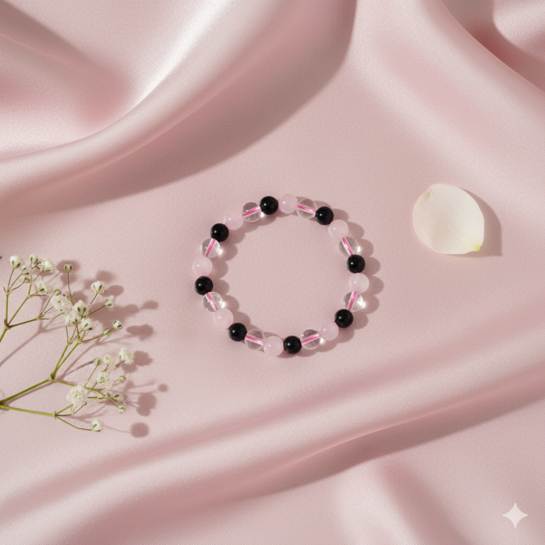 Healing Crystal Bracelet – Rose Quartz, Amethyst & Clear Quartz – 8mm