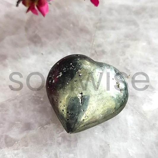 Soulwise Druzy Pyrite Heart-Shaped Decor for Energetic Protection, Vitality, Manifestation, and Abundance. Valentine Gift Housewarming (Pyrite).