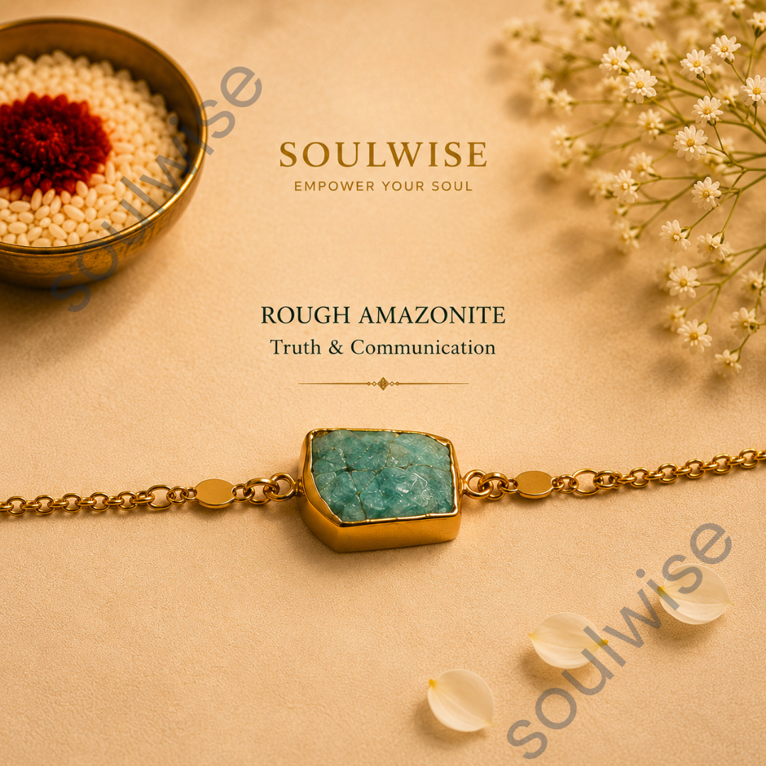 Rough Amazonite Rakhi Cum Bracelet – Natural Crystal Rakhi Bracelet for Emotional Balance, Communication & Positive Energy