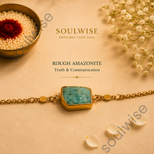 Rough Amazonite Rakhi Cum Bracelet – Natural Crystal Rakhi Bracelet for Emotional Balance, Communication & Positive Energy