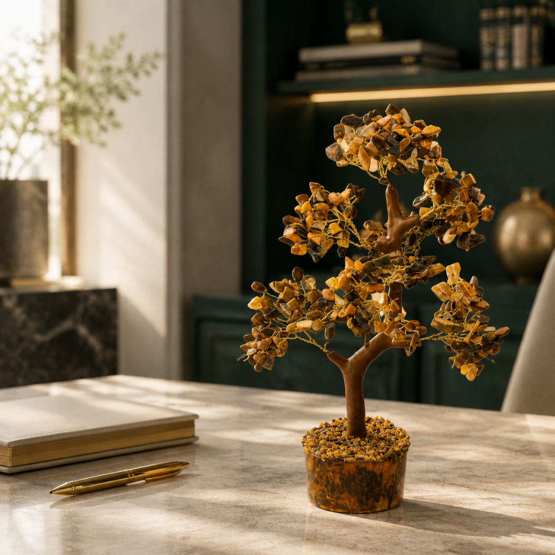 Tiger Eye Crystal Tree 8 Inch – Golden Brown Gemstone Tree for Home Décor, Office Desk & Spiritual Gifting
