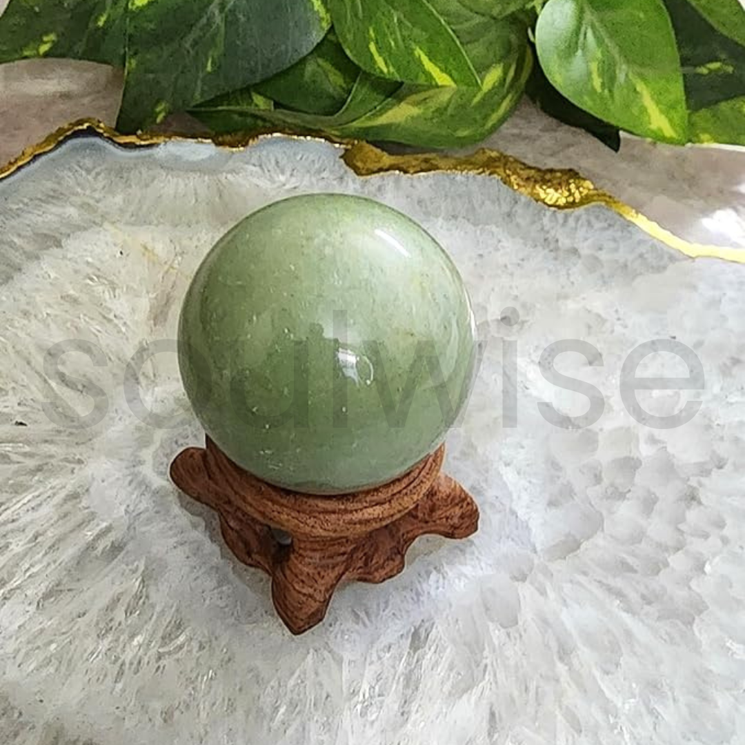 Soulwise Green Aventurine Healing Crystal Sphere Decor, Attract Good Luck, Opportunities, and Financial Success .