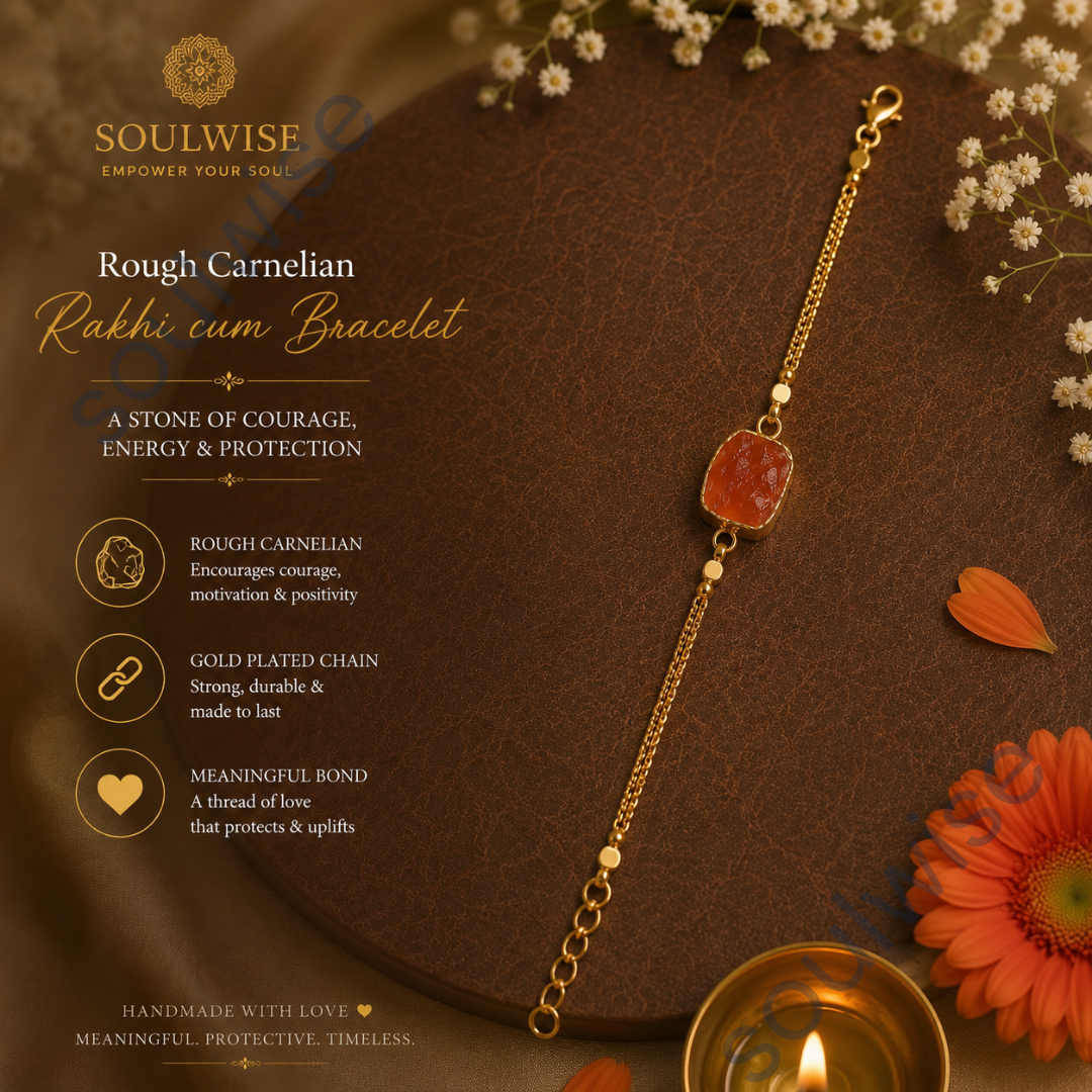 Rough Carnelian Rakhi Cum Bracelet – Natural Crystal Rakhi Bracelet for Courage, Confidence, Motivation & Positive Energy