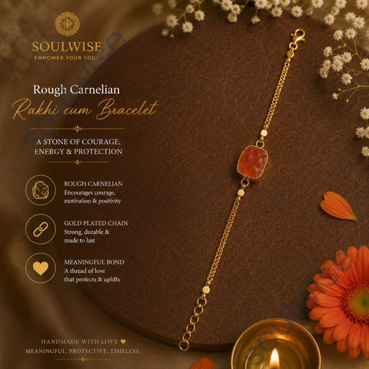 Rough Carnelian Rakhi Cum Bracelet – Natural Crystal Rakhi Bracelet for Courage, Confidence, Motivation & Positive Energy