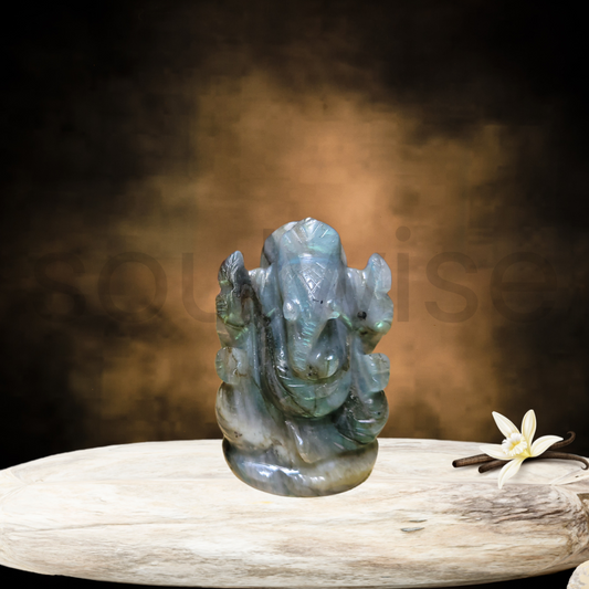 SoulwiseLabradorite Ganesha Idol – 7 cm | Hand-Carved Crystal Ganesh Statue for Intuition, Protection & Energy Healing