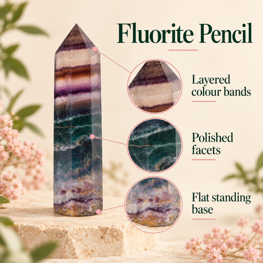 Natural Fluorite Crystal Pencil – Healing Gemstone Point for Mental Clarity, Focus, Concentration, Emotional Balance, Reiki, Meditation, Chakra Balancing & Positive Energy