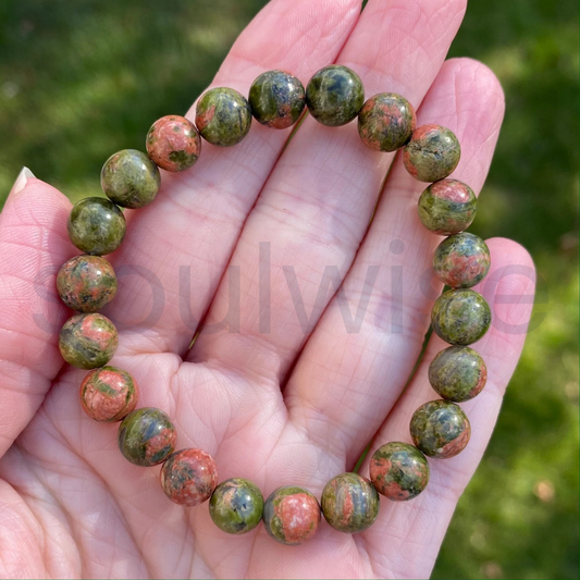Unakite Crystal Bracelet 8mm for Women & Men – Natural Green Pink Gemstone for Emotional Healing, Balance & Heart Chakra Energy
