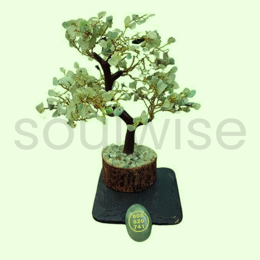 Green Aventurine Tree 9" with Zibu Coin for Prosperity, Success, Business Growth