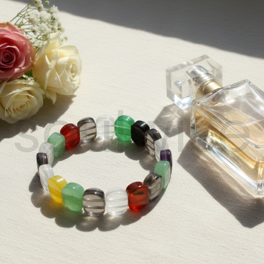 Seven Chakra Fancy Bracelet – Natural Healing Crystal Beads for Energy Balance, Meditation, Reiki, and Spiritual Wellness – Unisex Adjustable Yoga Bracelet