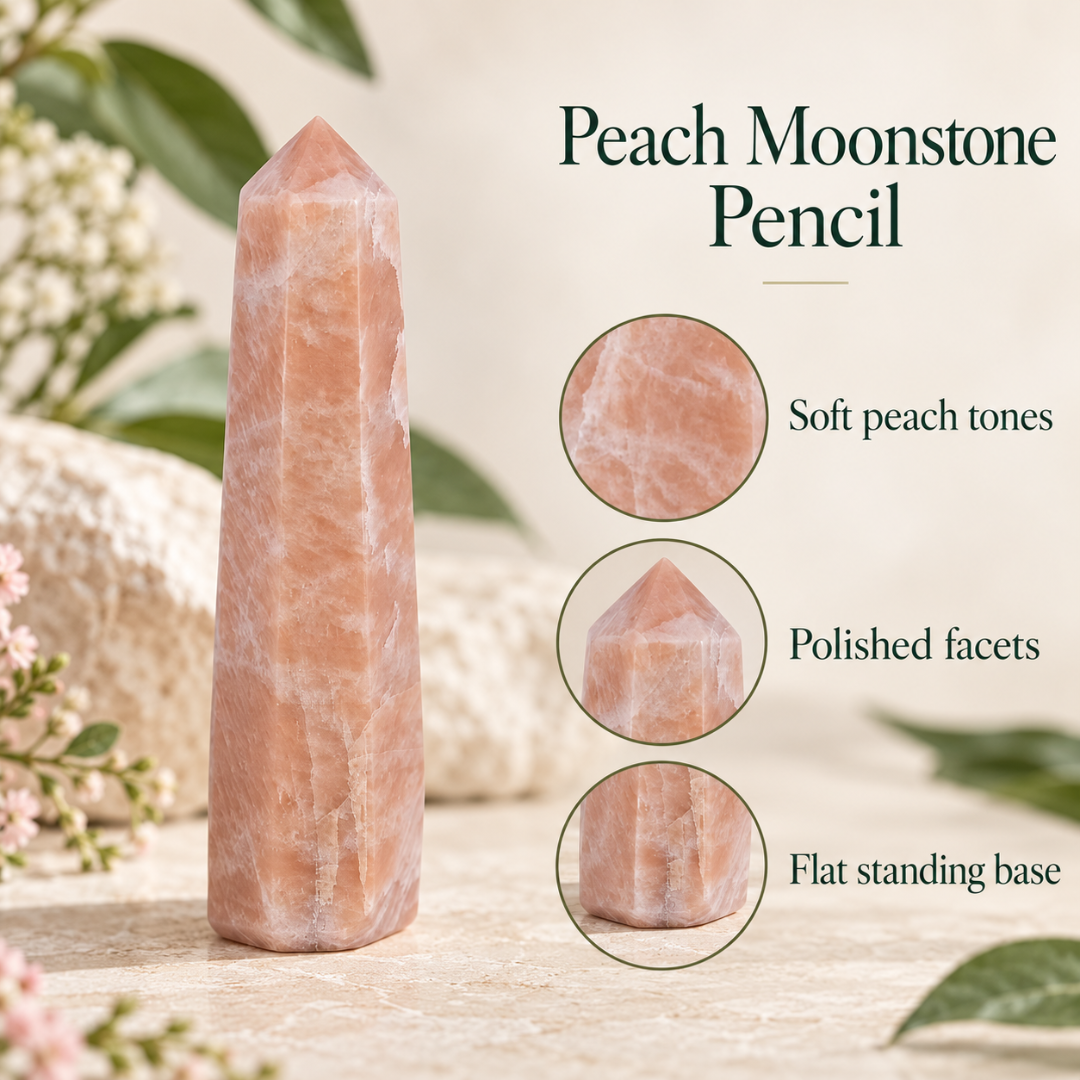 Natural Peach Moonstone Crystal Pencil – Healing Gemstone Point for Emotional Balance, Inner Peace, Love, Intuition, Reiki, Meditation, Chakra Balancing & Positive Energy