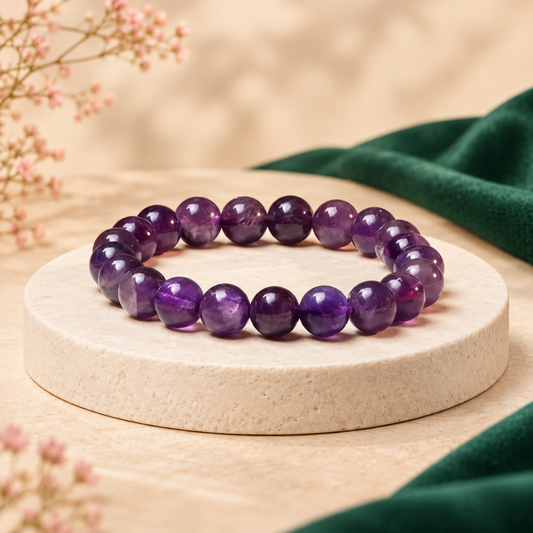 Amethyst Crystal Bracelet 10mm – Natural Healing Gemstone Bracelet for Peace, Emotional Balance, Protection, Intuition & Positive Energy