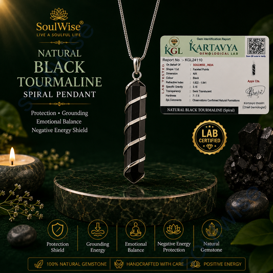 Black Tourmaline Spiral Pendant – Natural Reiki Healing Crystal Necklace for Protection, Energy Shielding & Negative Energy Cleansing