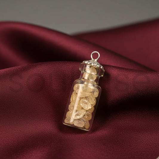Natural Citrine Chip Bottle Pendant – Tiny Crystal Wish Bottle Necklace for Abundance, Positive Energy & Protection